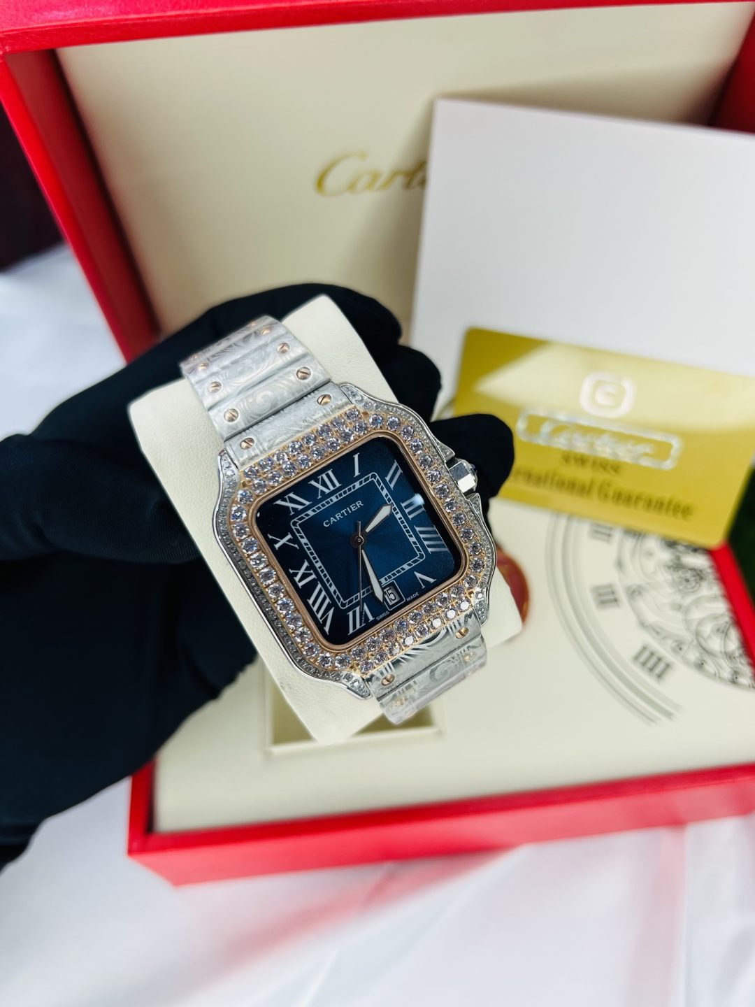 Luxury Cartier stoned watch with branded box and bag! - Image 5