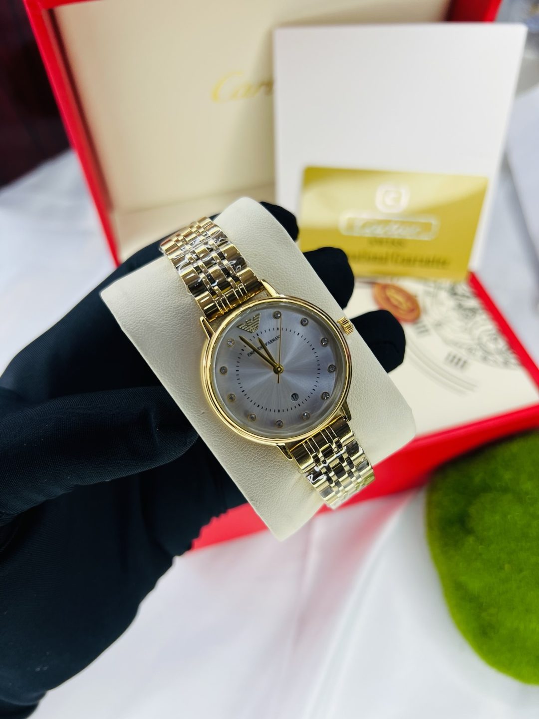 Gold Emporio Armani watch with leather box! - Image 2