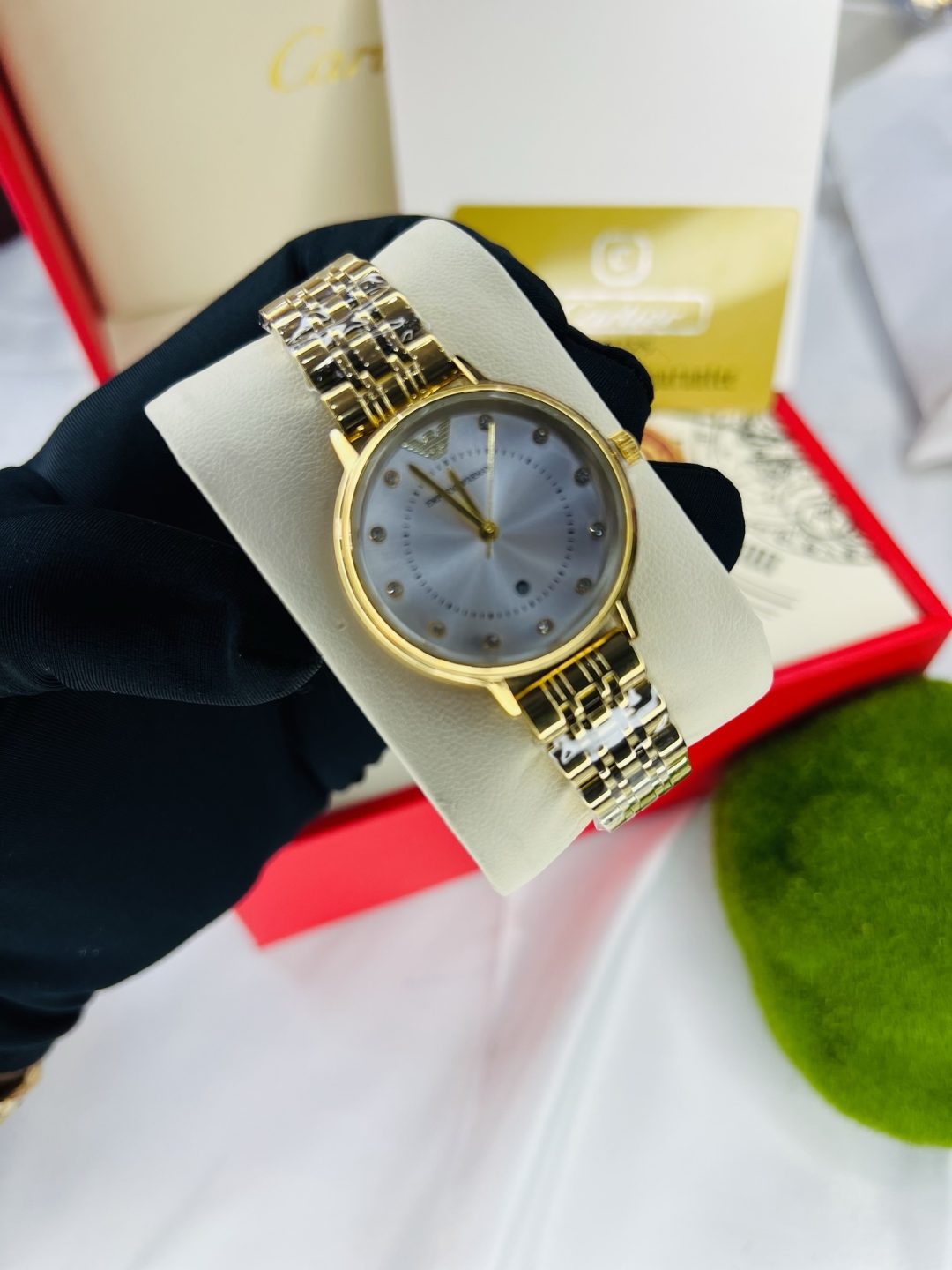 Gold Emporio Armani watch with leather box! - Image 6