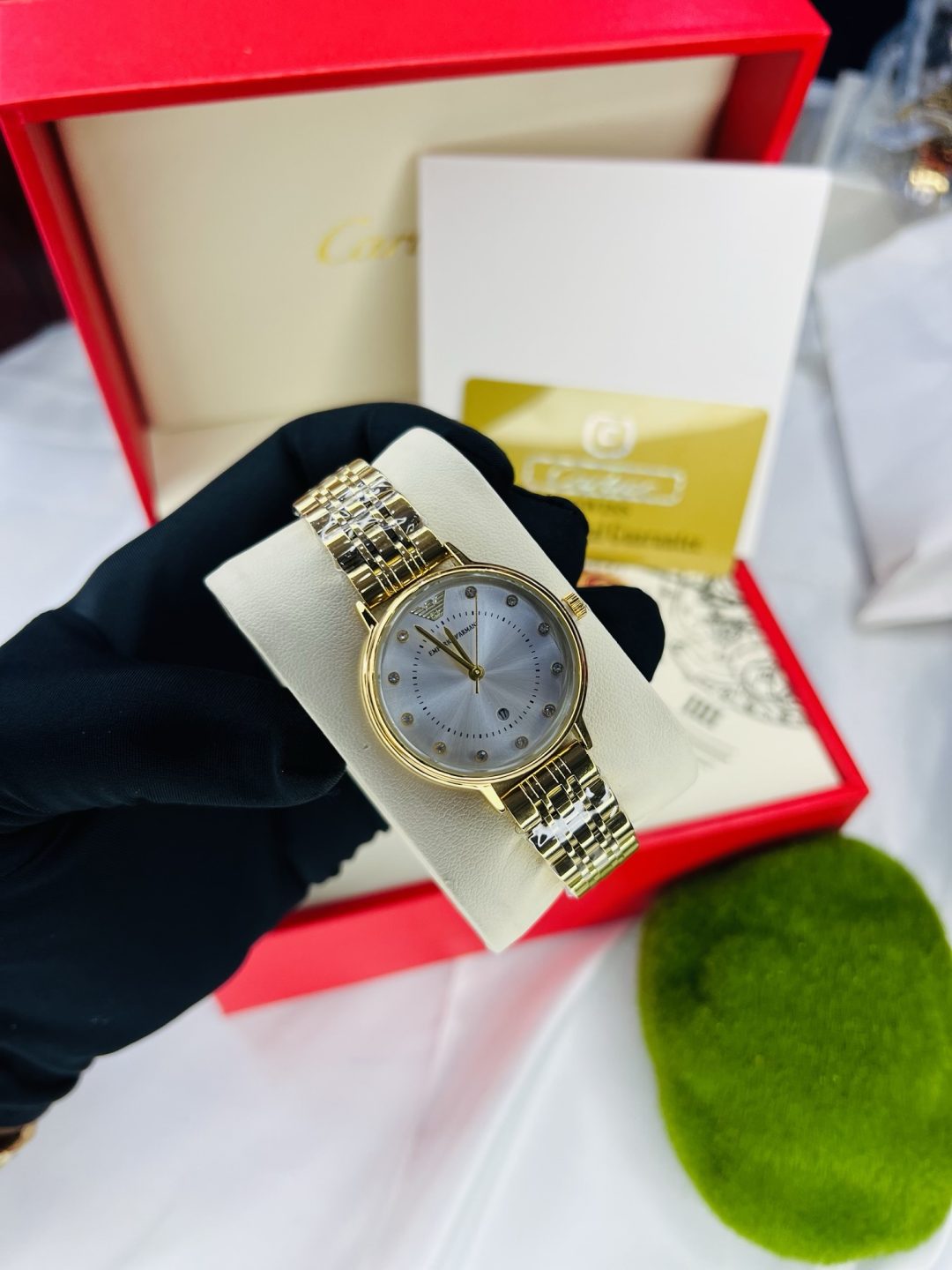 Gold Emporio Armani watch with leather box! - Image 3