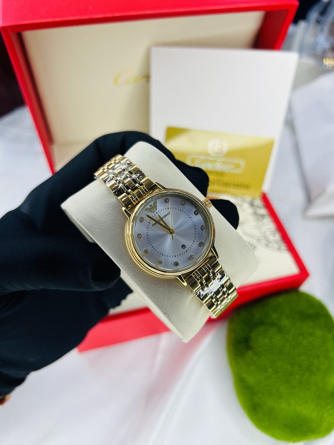Gold Emporio Armani watch with leather box! - Image 4