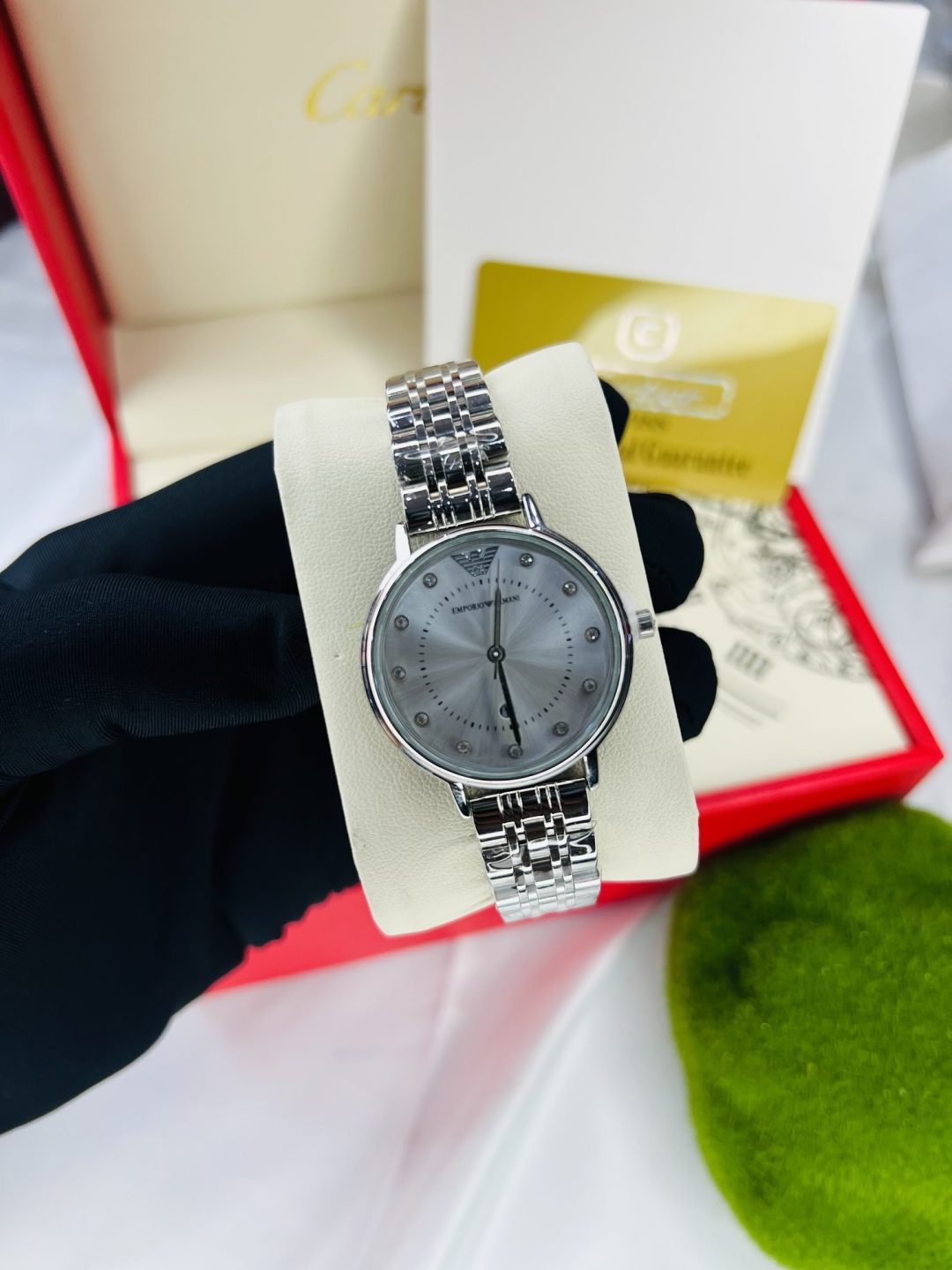Silver Emporio Armani watch with leather box! - Image 3