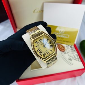 Gold male Cartier watch with branded box and bag!