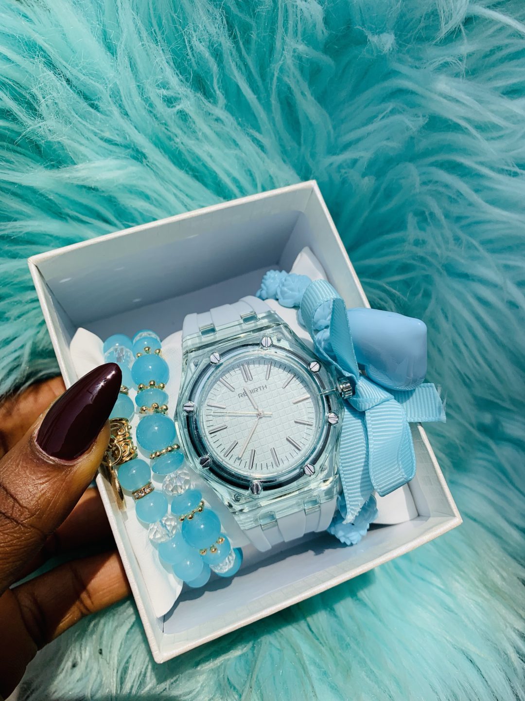 Rebirth blue silicon rubber watch combo with box 003
