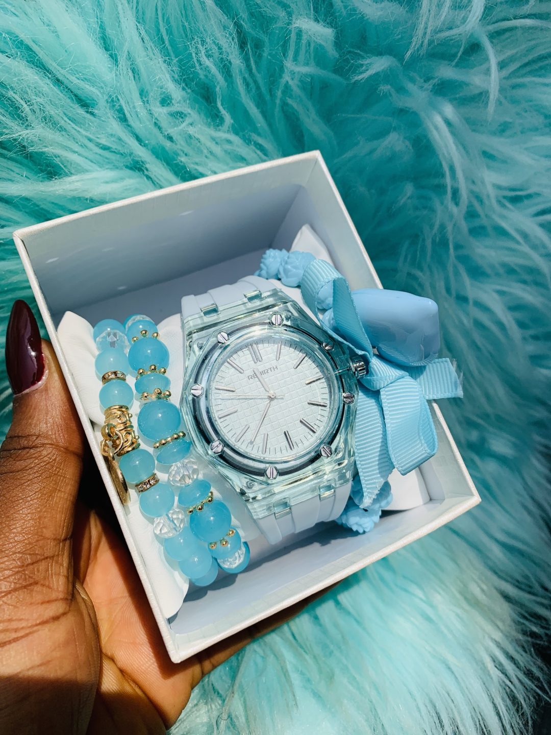 Rebirth blue silicon rubber watch combo with box 003 - Image 2