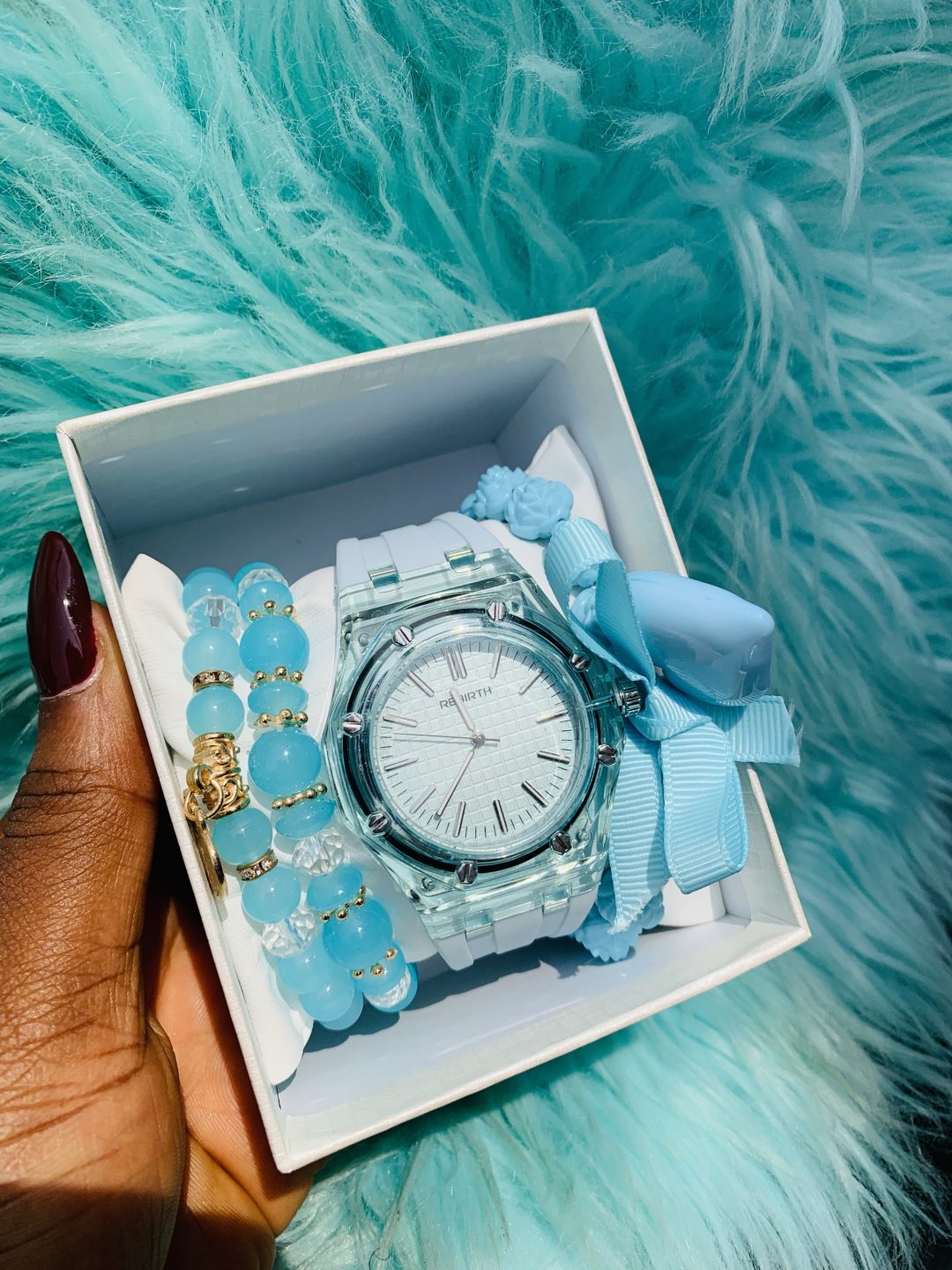 Rebirth blue silicon rubber watch combo with box 003 - Image 3