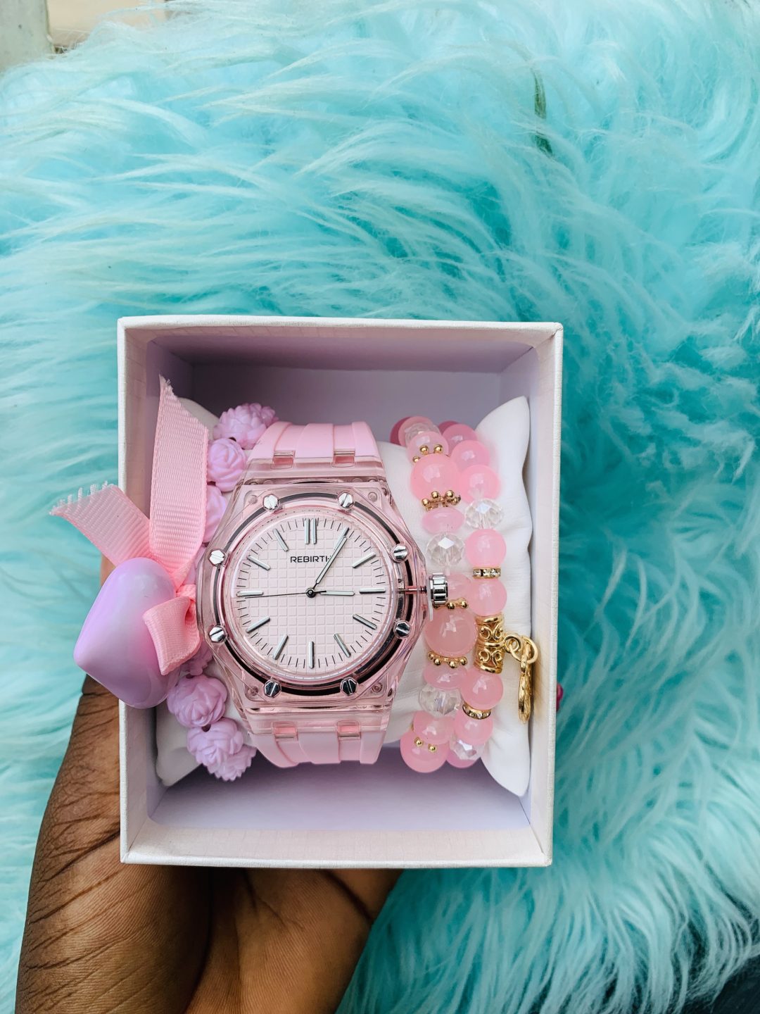 Rebirth pink silicon rubber watch combo with box 002 - Image 5