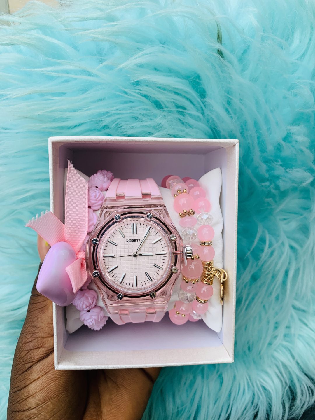 Rebirth pink silicon rubber watch combo with box 002 - Image 6