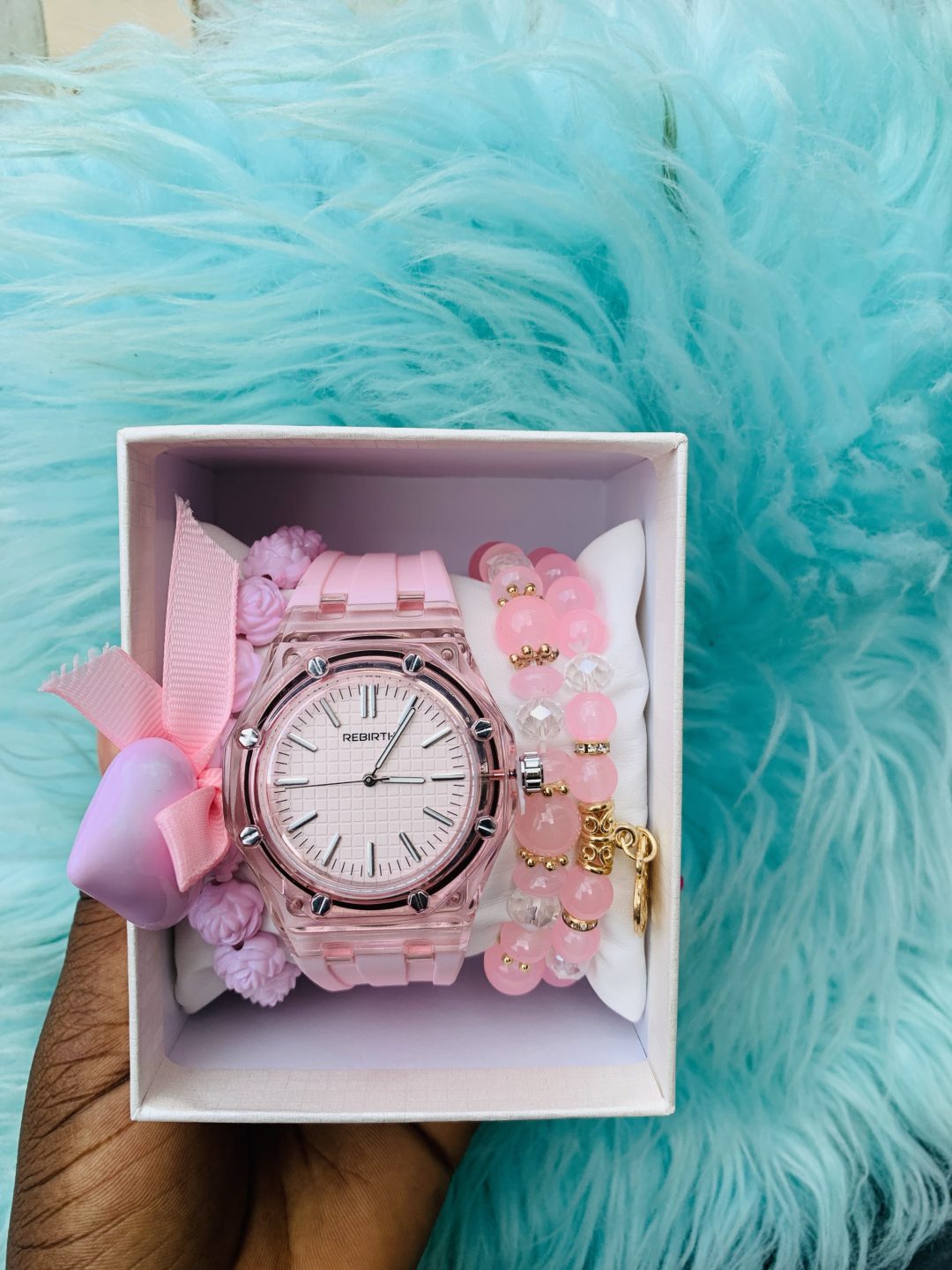 Rebirth pink silicon rubber watch combo with box 002 - Image 2