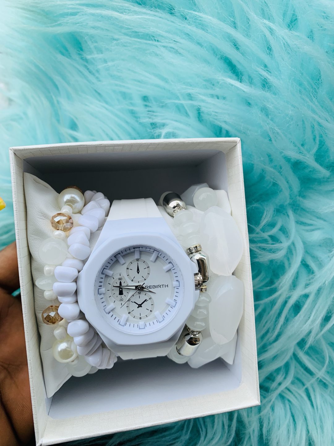 White rebirth rubber watch combo with box 002 - Image 3