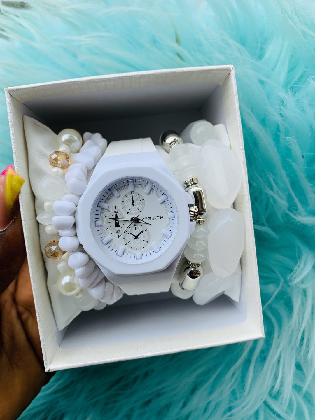 White rebirth rubber watch combo with box 002 - Image 4