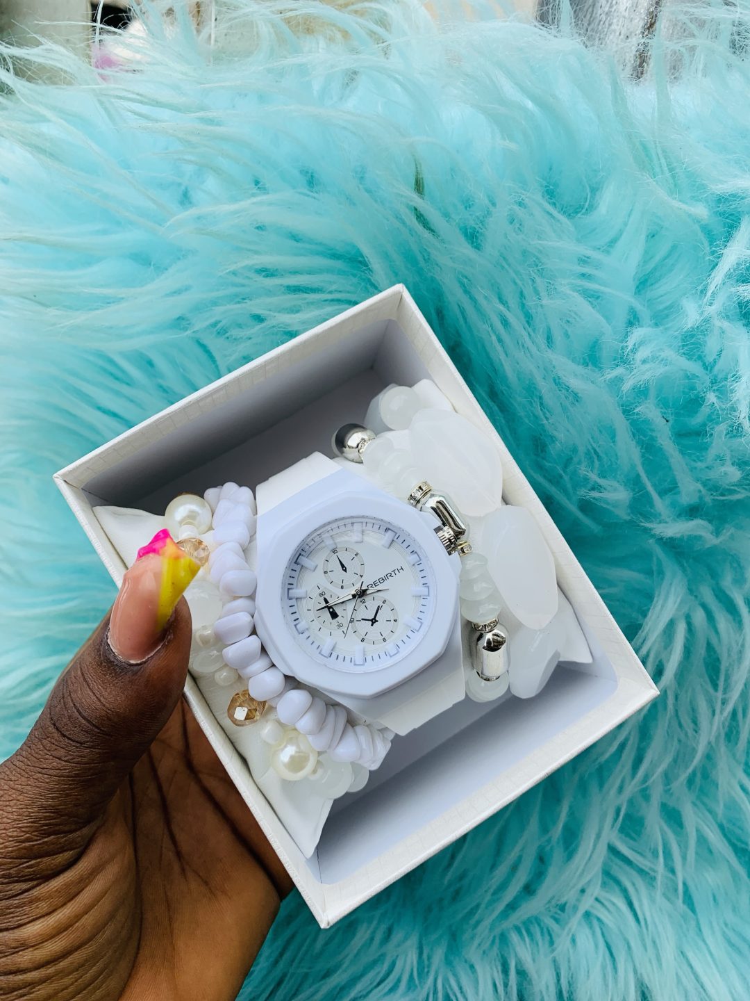 White rebirth rubber watch combo with box 002