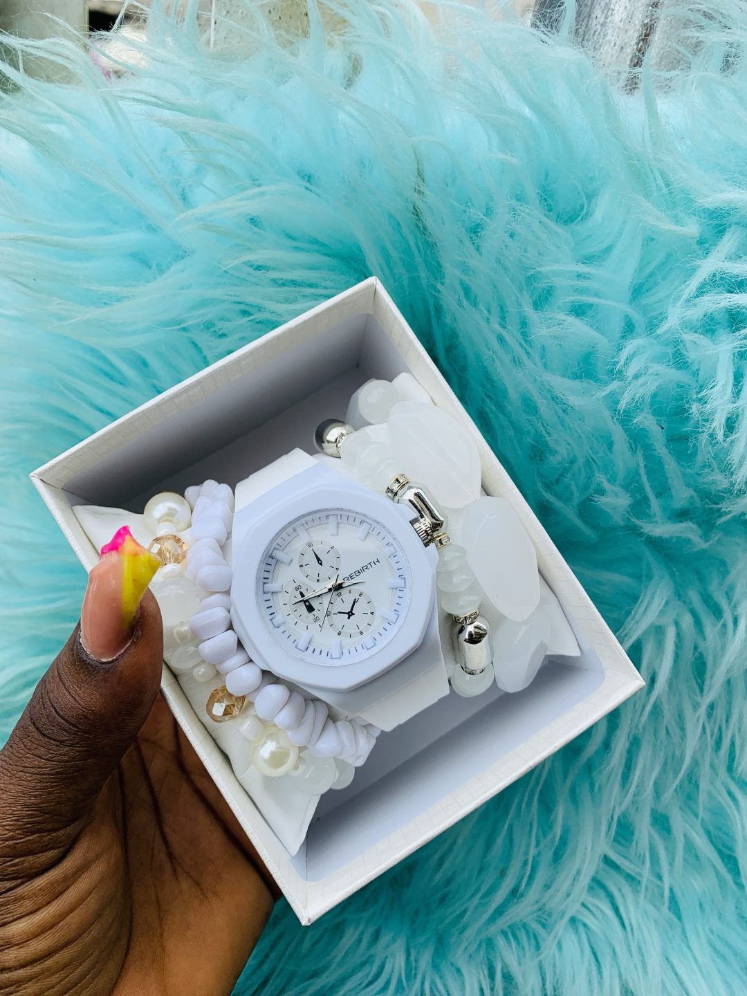 White rebirth rubber watch combo with box 002 - Image 2