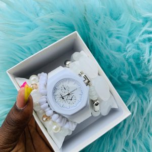 White rebirth rubber watch combo with box 002