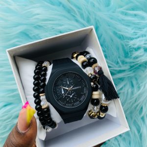 Black Rebirth rubber watch combo with box 001