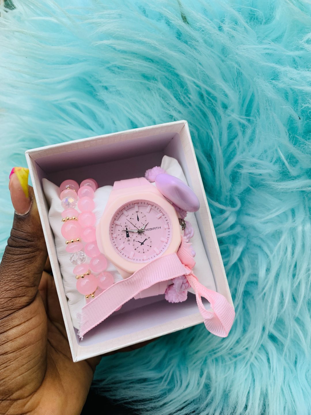 Rebirth Pink rubber watch combo with box 003 - Image 2