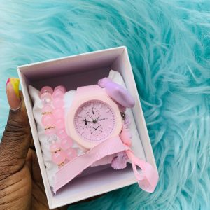 Rebirth Pink rubber watch combo with box 003