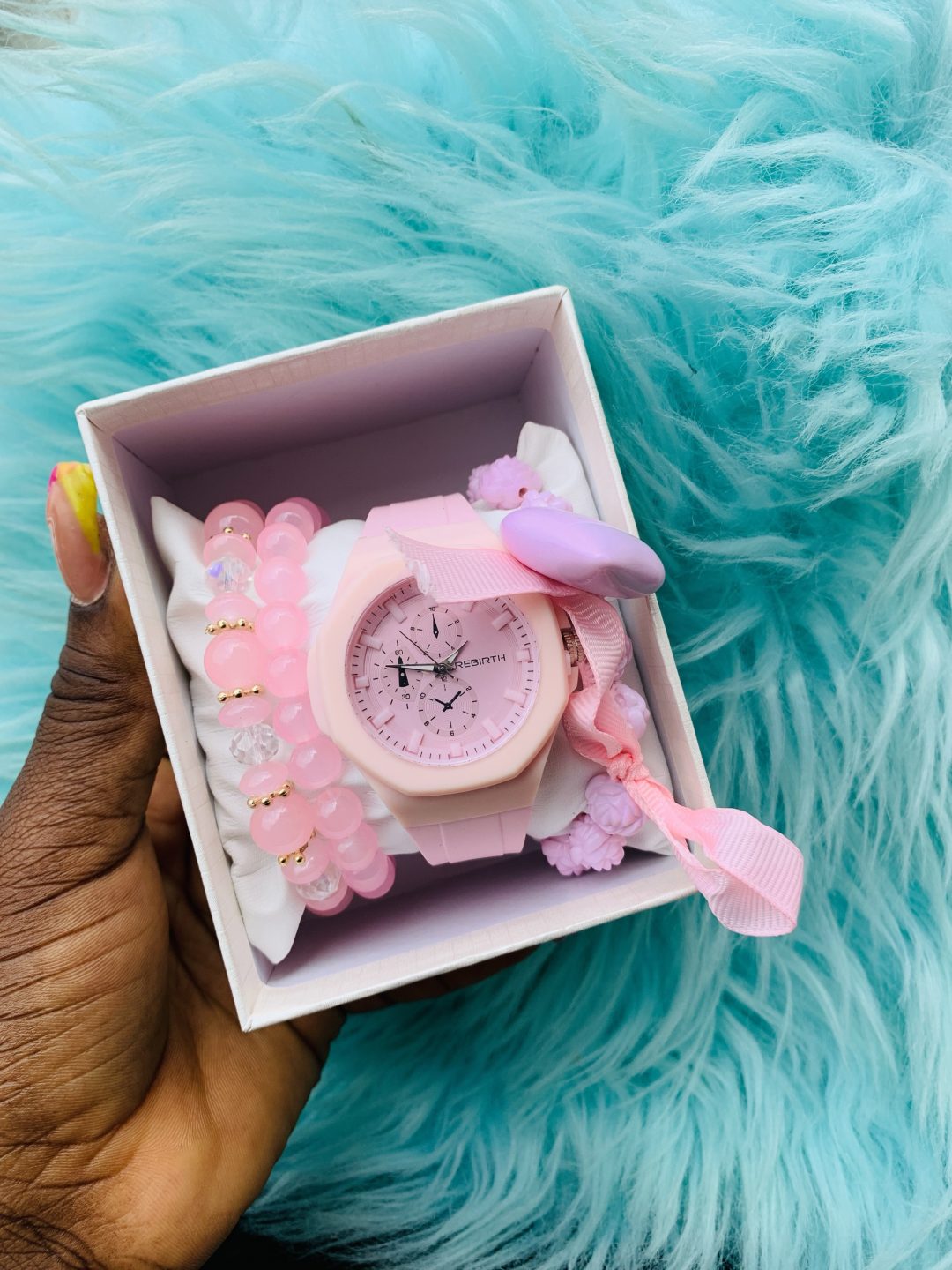 Rebirth Pink rubber watch combo with box 003 - Image 3