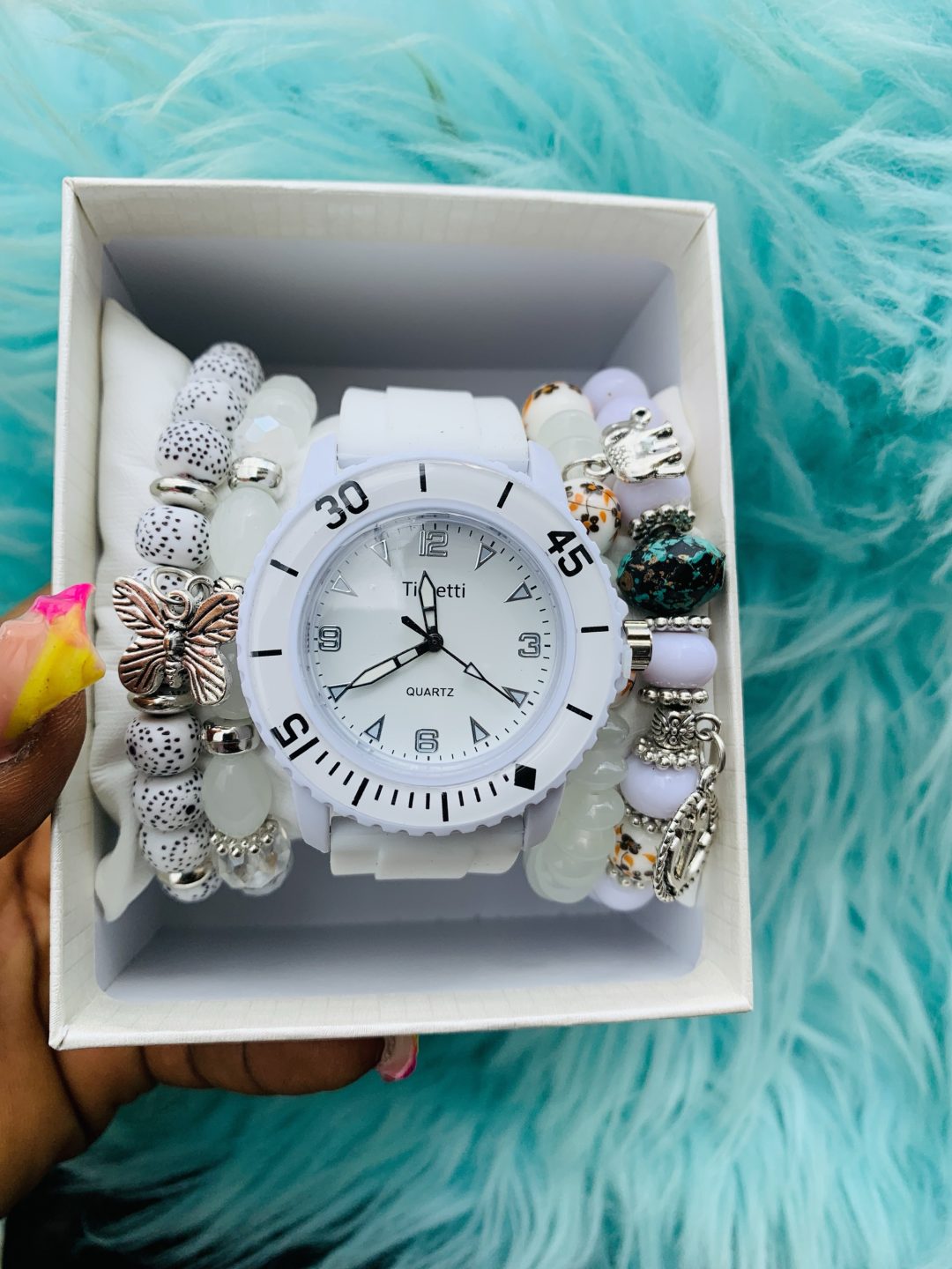 White Timeti rubber watch combo with box 002