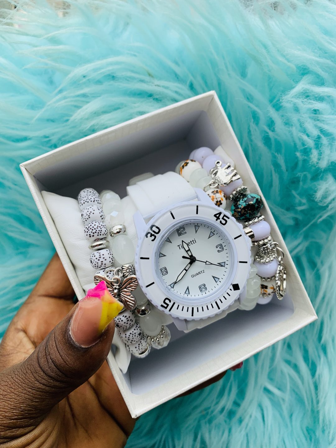 White Timeti rubber watch combo with box 002 - Image 2