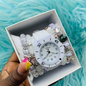 White Timeti rubber watch combo with box 002