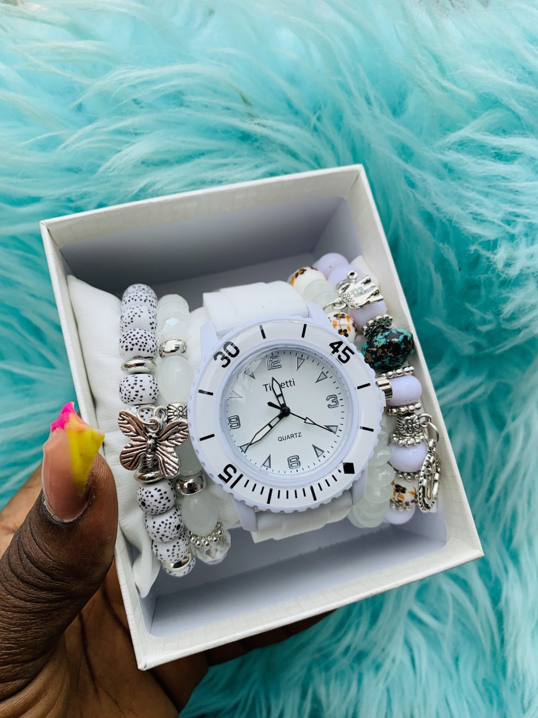 White Timeti rubber watch combo with box 002 - Image 5