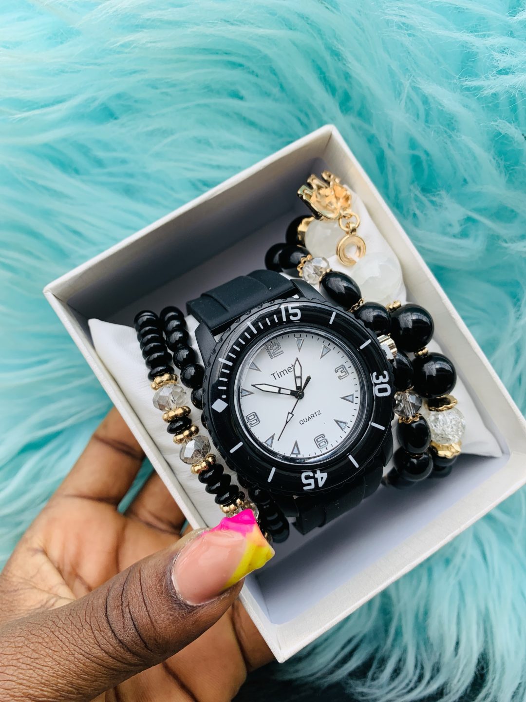 Black Timeti rubber watch combo with box 001