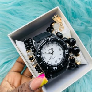 Black Timeti rubber watch combo with box 001