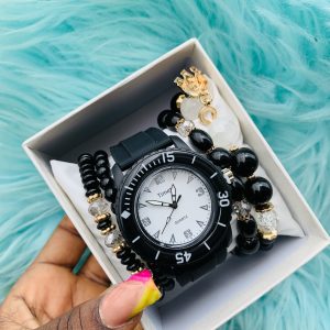 Black Timeti rubber watch combo with box 001