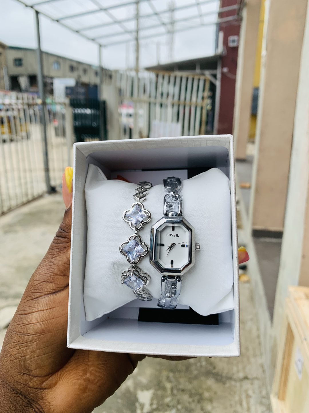 Fossil silver watch combo with box - Image 2