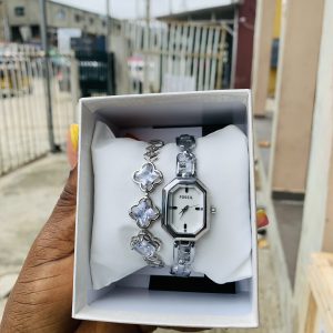 Fossil silver watch combo with box