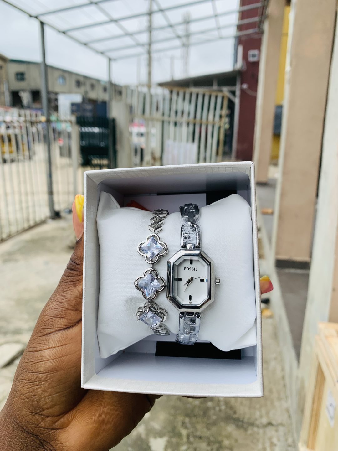 Fossil silver watch combo with box - Image 3