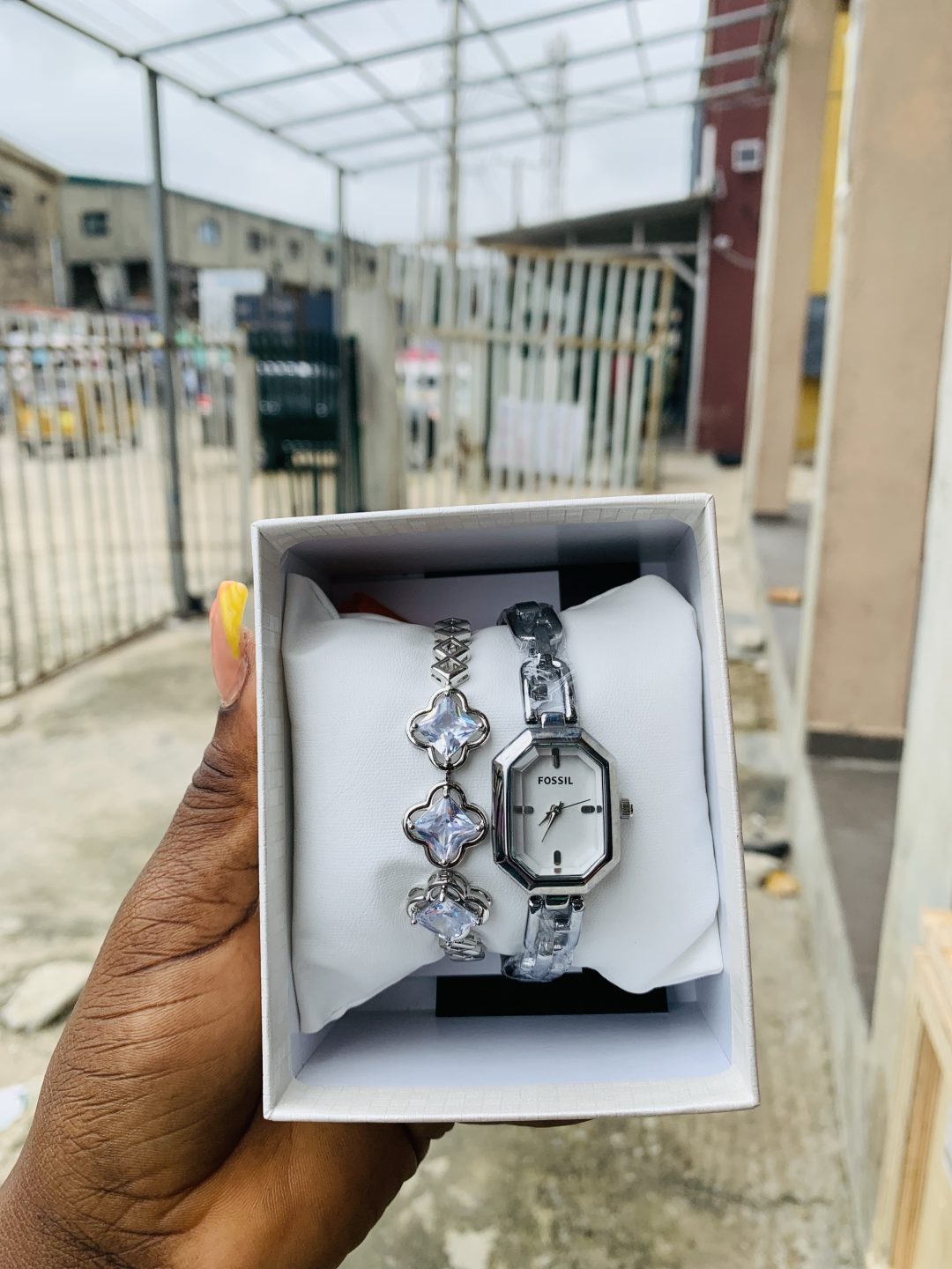 Fossil silver watch combo with box - Image 5