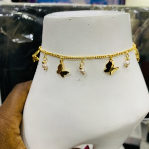 Butterfly pearl gold anklet