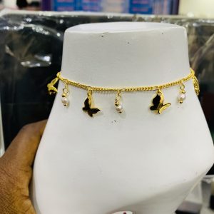 Butterfly pearl gold anklet
