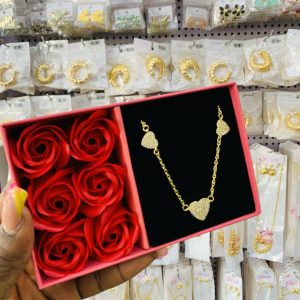 Love gold necklace with exact box