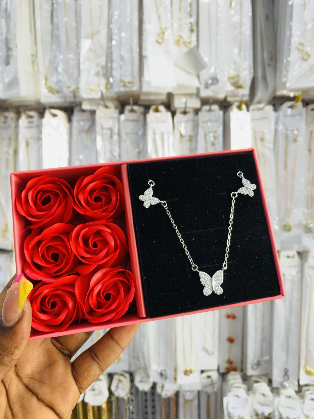 Butterfly silver necklace with exact box