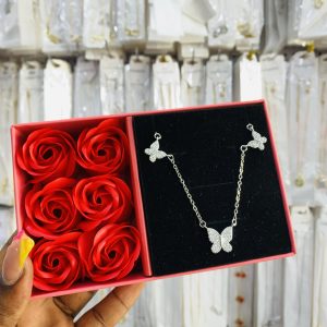 Butterfly silver necklace with exact box