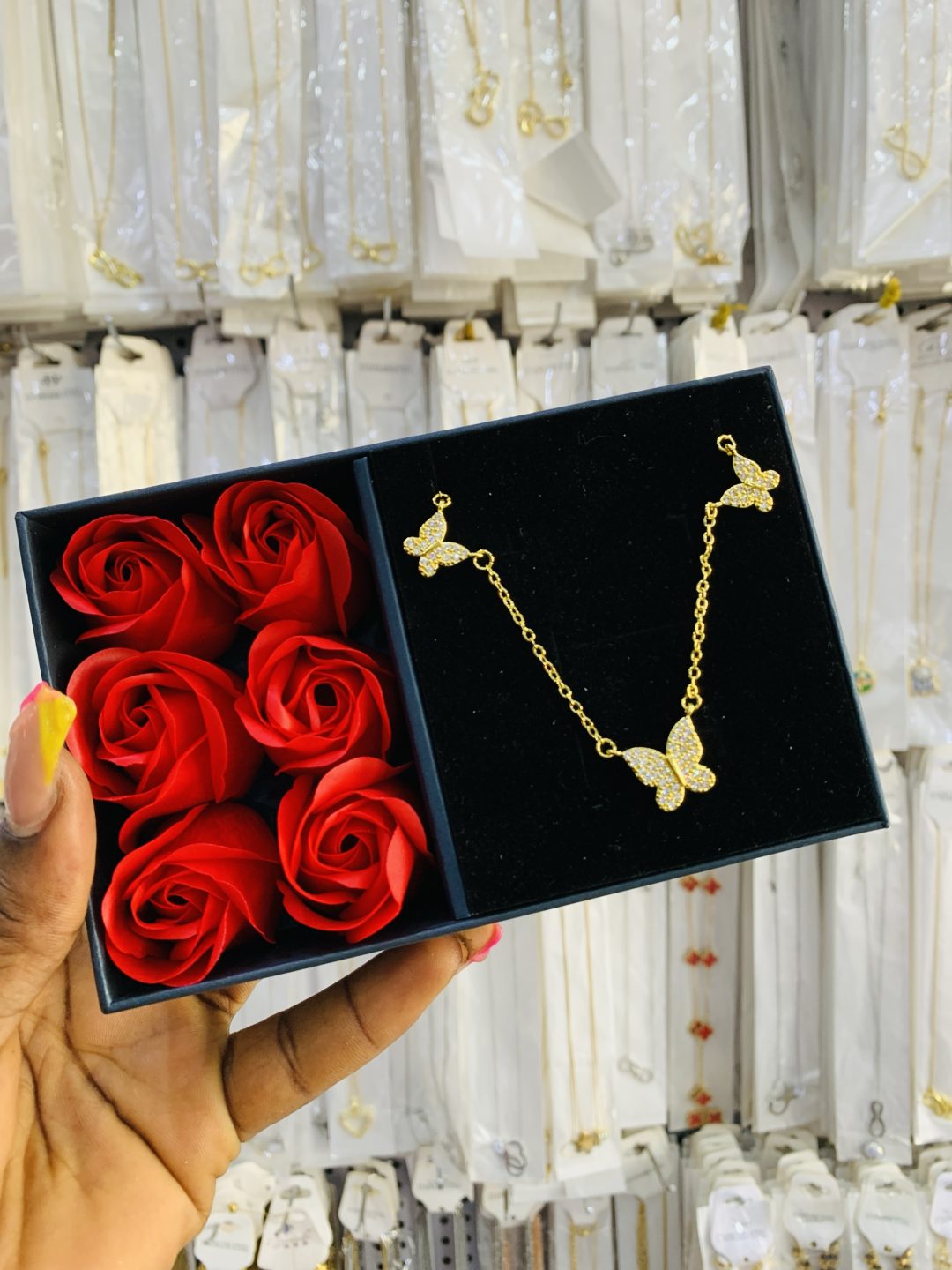 Butterfly gold necklace with exact box - Image 2