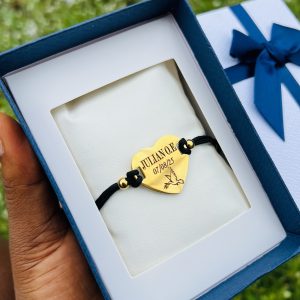 Engraved black love drawstring bracelet