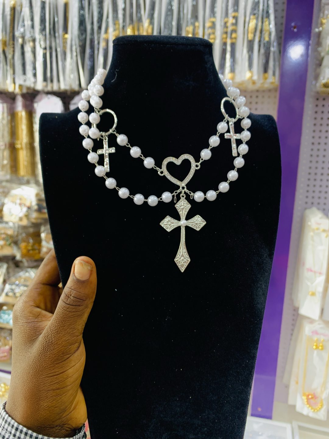 Vintage cross double necklace