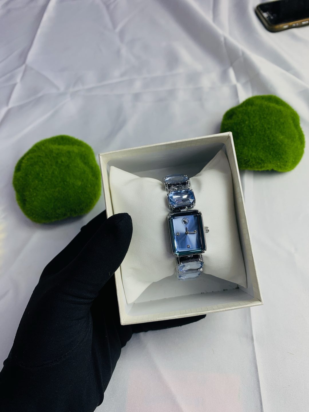 Swarovski silver blue stone
