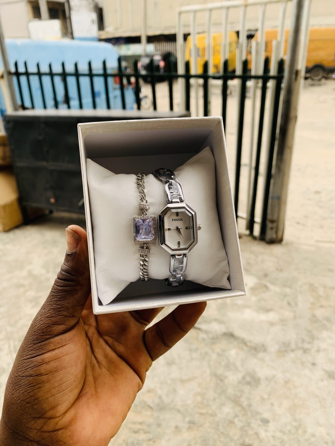 Fossil Silver watch combo with box