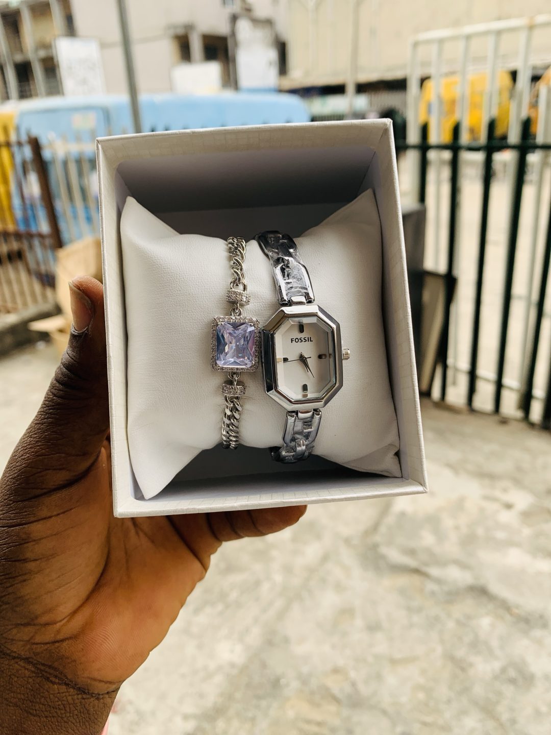 Fossil Silver watch combo with box - Image 2