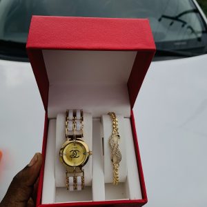 Channel gold/gold face watch combo with exact box