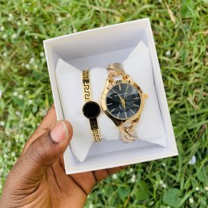 Micheal kors gold/black face watch combo with box