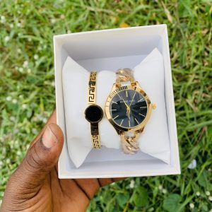 Micheal kors gold/black face watch combo with box