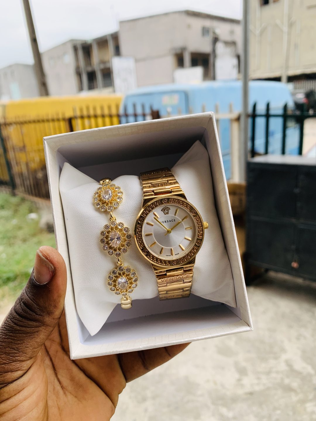 Versace gold watch combo with box