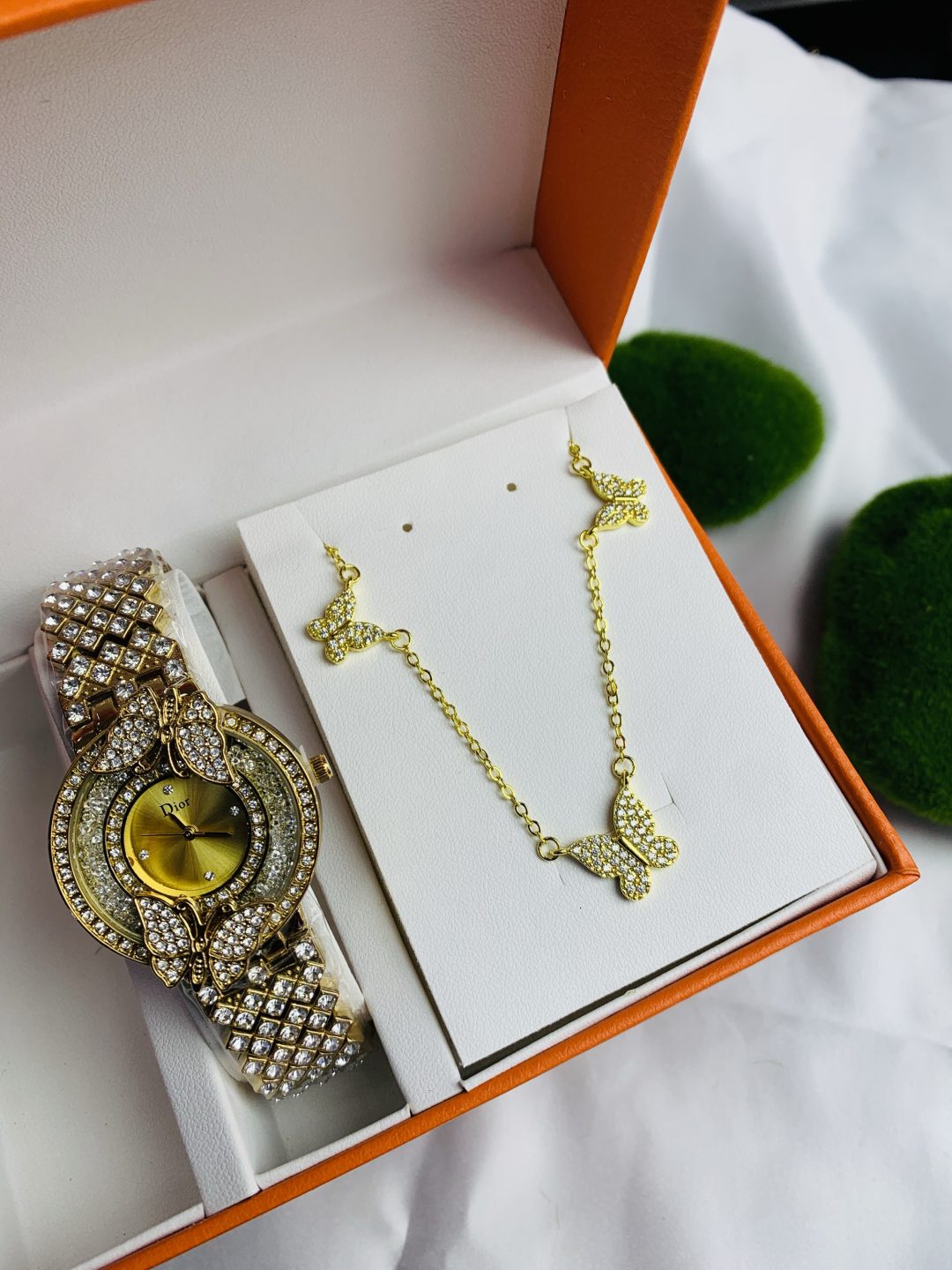 Dior gold watch combo with paper box