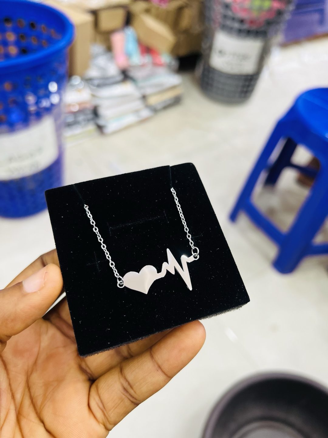 Engraved Silver pulse necklace